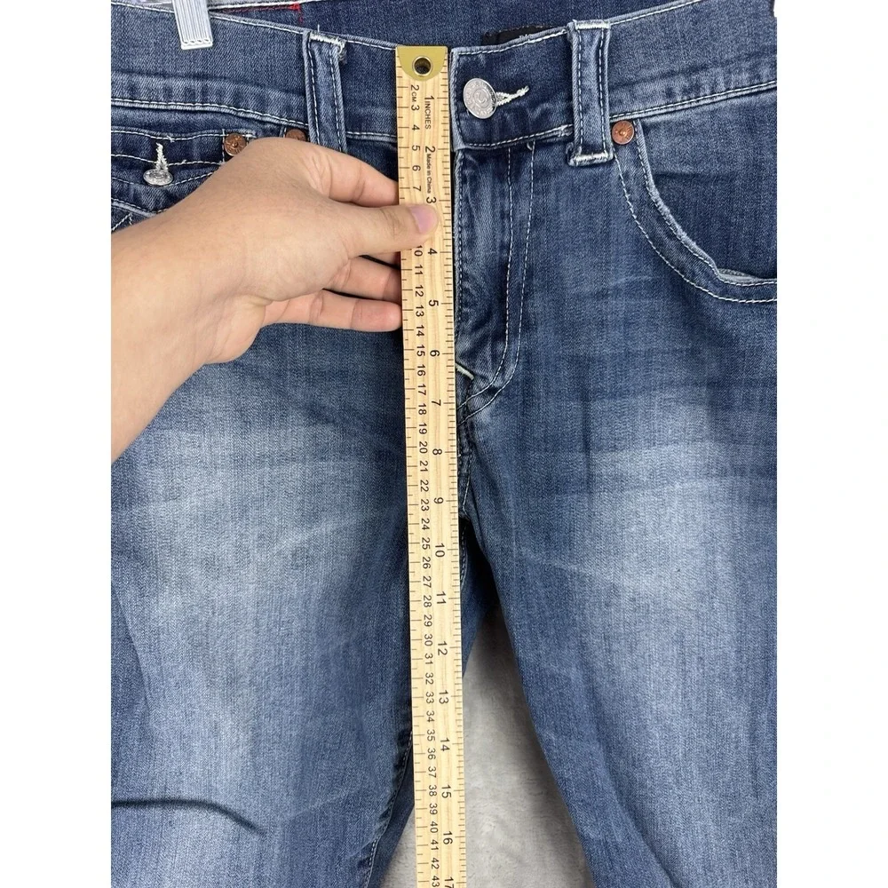 True Religion Ricky Relaxed Straight Blue Denim Jeans Mens 33 (fits 34x32)